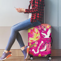 Hawaiian and Japanese Culture Together Luggage Cover Kakau Tribal Pattern and Irezumi Art Pink Color