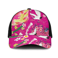 Hawaiian and Japanese Culture Together Mesh Trucker Cap Kakau Tribal Pattern and Irezumi Art Pink Color