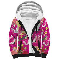 Hawaiian and Japanese Culture Together Sherpa Hoodie Kakau Tribal Pattern and Irezumi Art Pink Color