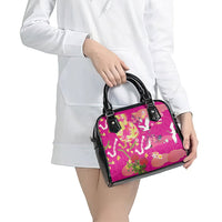 Hawaiian and Japanese Culture Together Shoulder Handbag Kakau Tribal Pattern and Irezumi Art Pink Color