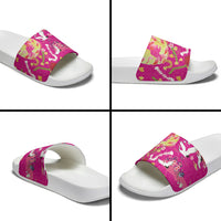 Hawaiian and Japanese Culture Together Slide Sandals Kakau Tribal Pattern and Irezumi Art Pink Color