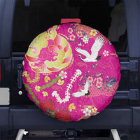 Hawaiian and Japanese Culture Together Spare Tire Cover Kakau Tribal Pattern and Irezumi Art Pink Color