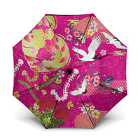 Hawaiian and Japanese Culture Together Umbrella Kakau Tribal Pattern and Irezumi Art Pink Color