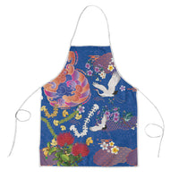Hawaiian and Japanese Culture Together Apron Kakau Tribal Pattern and Irezumi Art Blue Color