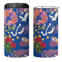Hawaiian and Japanese Culture Together 4 in 1 Can Cooler Tumbler Kakau Tribal Pattern and Irezumi Art Blue Color