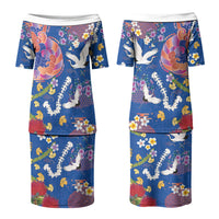 Hawaiian and Japanese Culture Together Couples Matching Puletasi and Hawaiian Shirt Kakau Tribal Pattern and Irezumi Art Blue Color