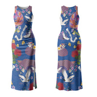 Hawaiian and Japanese Culture Together Family Matching Tank Maxi Dress and Hawaiian Shirt Kakau Tribal Pattern and Irezumi Art Blue Color