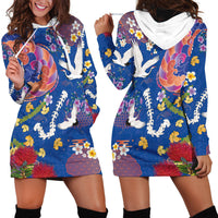 Hawaiian and Japanese Culture Together Hoodie Dress Kakau Tribal Pattern and Irezumi Art Blue Color