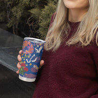 Hawaiian and Japanese Culture Together Tumbler Cup Kakau Tribal Pattern and Irezumi Art Blue Color