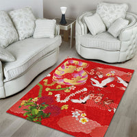 Hawaiian and Japanese Culture Together Area Rug Kakau Tribal Pattern and Irezumi Art Red Color