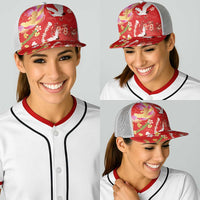 Hawaiian and Japanese Culture Together Baseball Net Cap Kakau Tribal Pattern and Irezumi Art Red Color