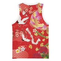 Hawaiian and Japanese Culture Together Basketball Jersey Kakau Tribal Pattern and Irezumi Art Red Color