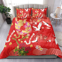 Hawaiian and Japanese Culture Together Bedding Set Kakau Tribal Pattern and Irezumi Art Red Color