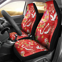 Hawaiian and Japanese Culture Together Car Seat Cover Kakau Tribal Pattern and Irezumi Art Red Color