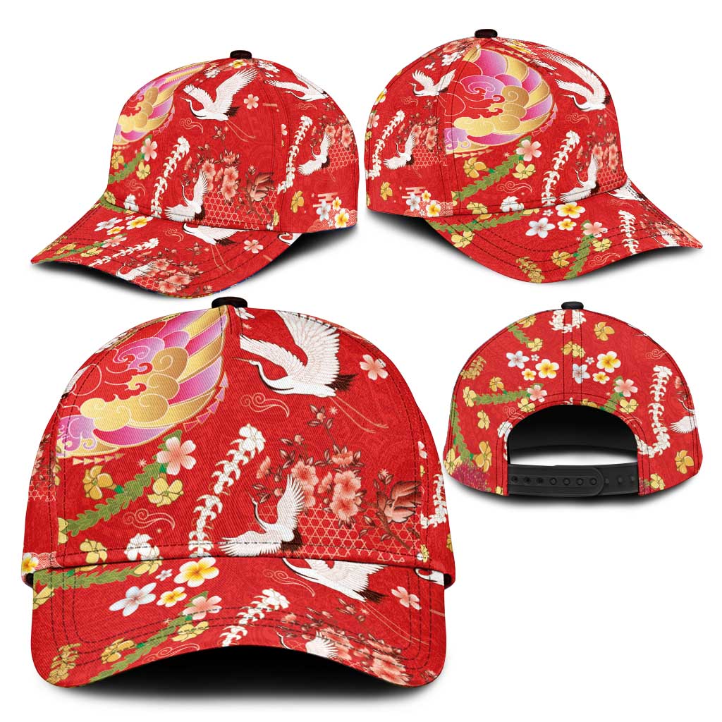 Hawaiian and Japanese Culture Together Classic Cap Kakau Tribal Pattern and Irezumi Art Red Color