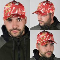 Hawaiian and Japanese Culture Together Classic Cap Kakau Tribal Pattern and Irezumi Art Red Color