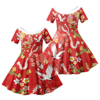 Hawaiian and Japanese Culture Together Family Matching Long Sleeve Bodycon Dress and Hawaiian Shirt Kakau Tribal Pattern and Irezumi Art Red Color