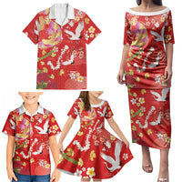 Hawaiian and Japanese Culture Together Family Matching Puletasi and Hawaiian Shirt Kakau Tribal Pattern and Irezumi Art Red Color