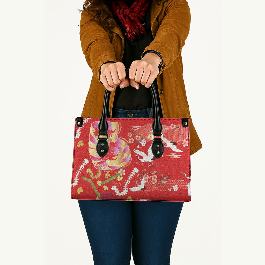 Hawaiian and Japanese Culture Together Leather Bag Kakau Tribal Pattern and Irezumi Art Red Color