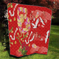 Hawaiian and Japanese Culture Together Quilt Kakau Tribal Pattern and Irezumi Art Red Color