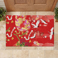 Hawaiian and Japanese Culture Together Rubber Doormat Kakau Tribal Pattern and Irezumi Art Red Color