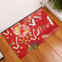 Hawaiian and Japanese Culture Together Rubber Doormat Kakau Tribal Pattern and Irezumi Art Red Color