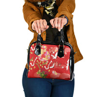 Hawaiian and Japanese Culture Together Shoulder Handbag Kakau Tribal Pattern and Irezumi Art Red Color