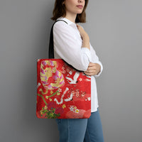 Hawaiian and Japanese Culture Together Tote Bag Kakau Tribal Pattern and Irezumi Art Red Color