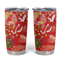 Hawaiian and Japanese Culture Together Tumbler Cup Kakau Tribal Pattern and Irezumi Art Red Color