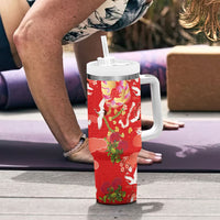 Hawaiian and Japanese Culture Together Tumbler With Handle Kakau Tribal Pattern and Irezumi Art Red Color