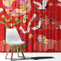 Hawaiian and Japanese Culture Together Window Curtain Kakau Tribal Pattern and Irezumi Art Red Color