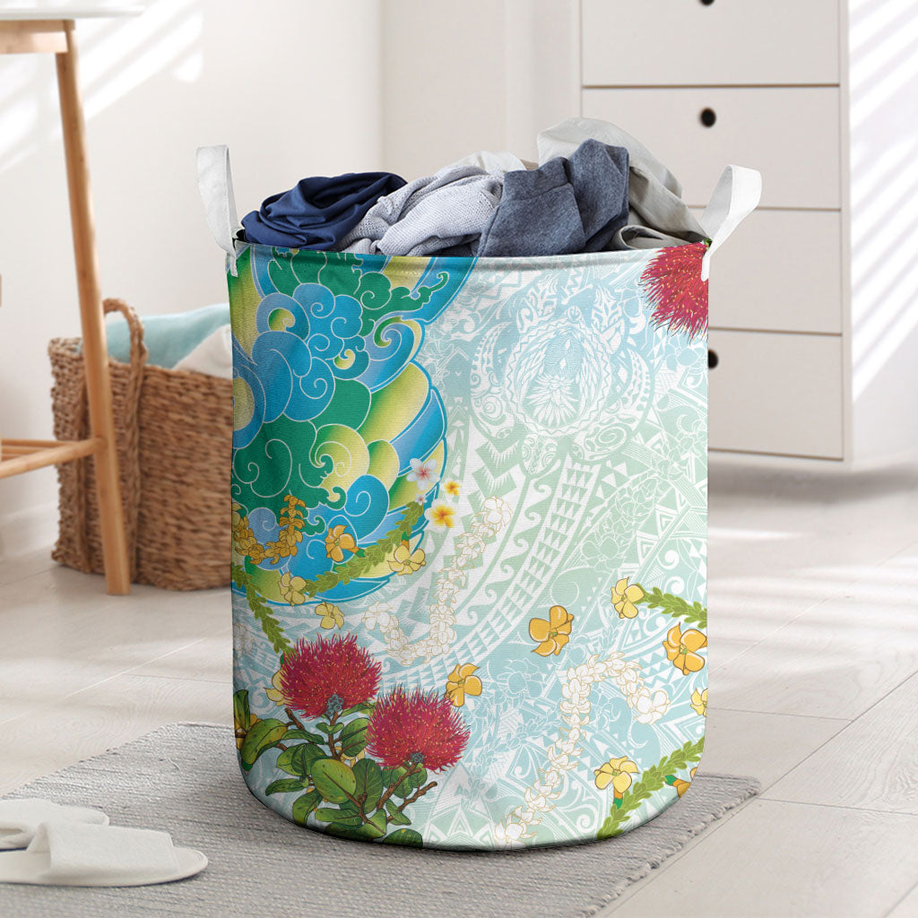 Japanese and Hawaiian Culture Fusion Laundry Basket Irezumi with Turtles and Lei Kakau Pattern Fresh Vibe