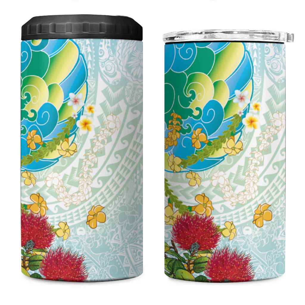 Japanese and Hawaiian Culture Fusion 4 in 1 Can Cooler Tumbler Irezumi with Turtles and Lei Kakau Pattern Fresh Vibe LT03 One Size: 16 oz Multicolor - Polynesian Pride