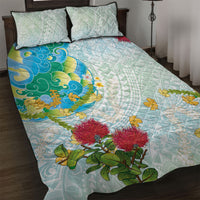 Japanese and Hawaiian Culture Fusion Quilt Bed Set Irezumi with Turtles and Lei Kakau Pattern Fresh Vibe LT03 Multicolor - Polynesian Pride