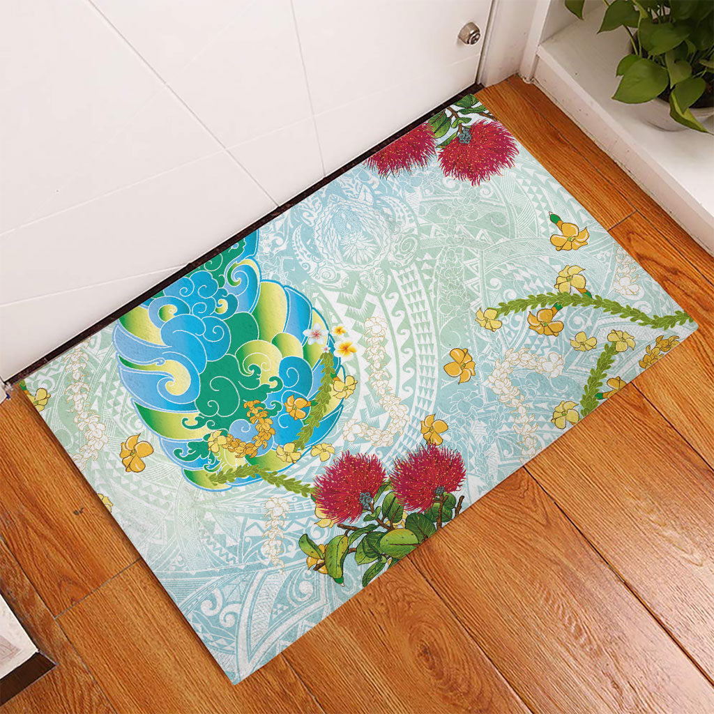 Japanese and Hawaiian Culture Fusion Rubber Doormat Irezumi with Turtles and Lei Kakau Pattern Fresh Vibe LT03 - Polynesian Pride