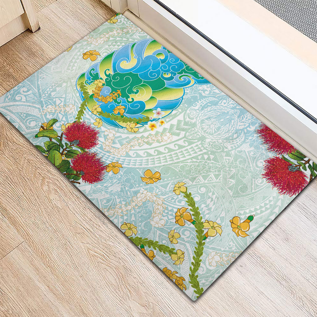 Japanese and Hawaiian Culture Fusion Rubber Doormat Irezumi with Turtles and Lei Kakau Pattern Fresh Vibe LT03 - Polynesian Pride