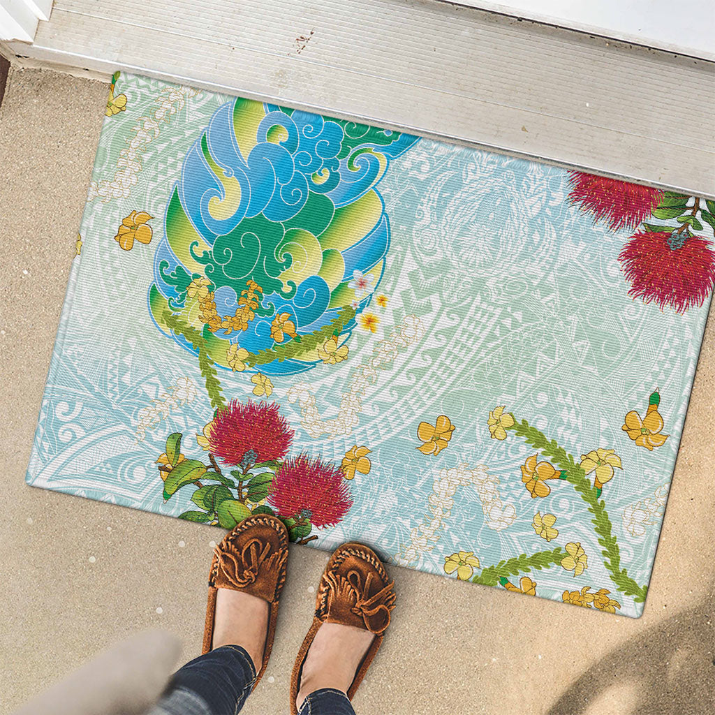Japanese and Hawaiian Culture Fusion Rubber Doormat Irezumi with Turtles and Lei Kakau Pattern Fresh Vibe LT03 - Polynesian Pride