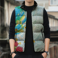 Japanese and Hawaiian Culture Fusion Sleeveless Puffer Jacket Irezumi with Turtles and Lei Kakau Pattern Fresh Vibe LT03 - Polynesian Pride