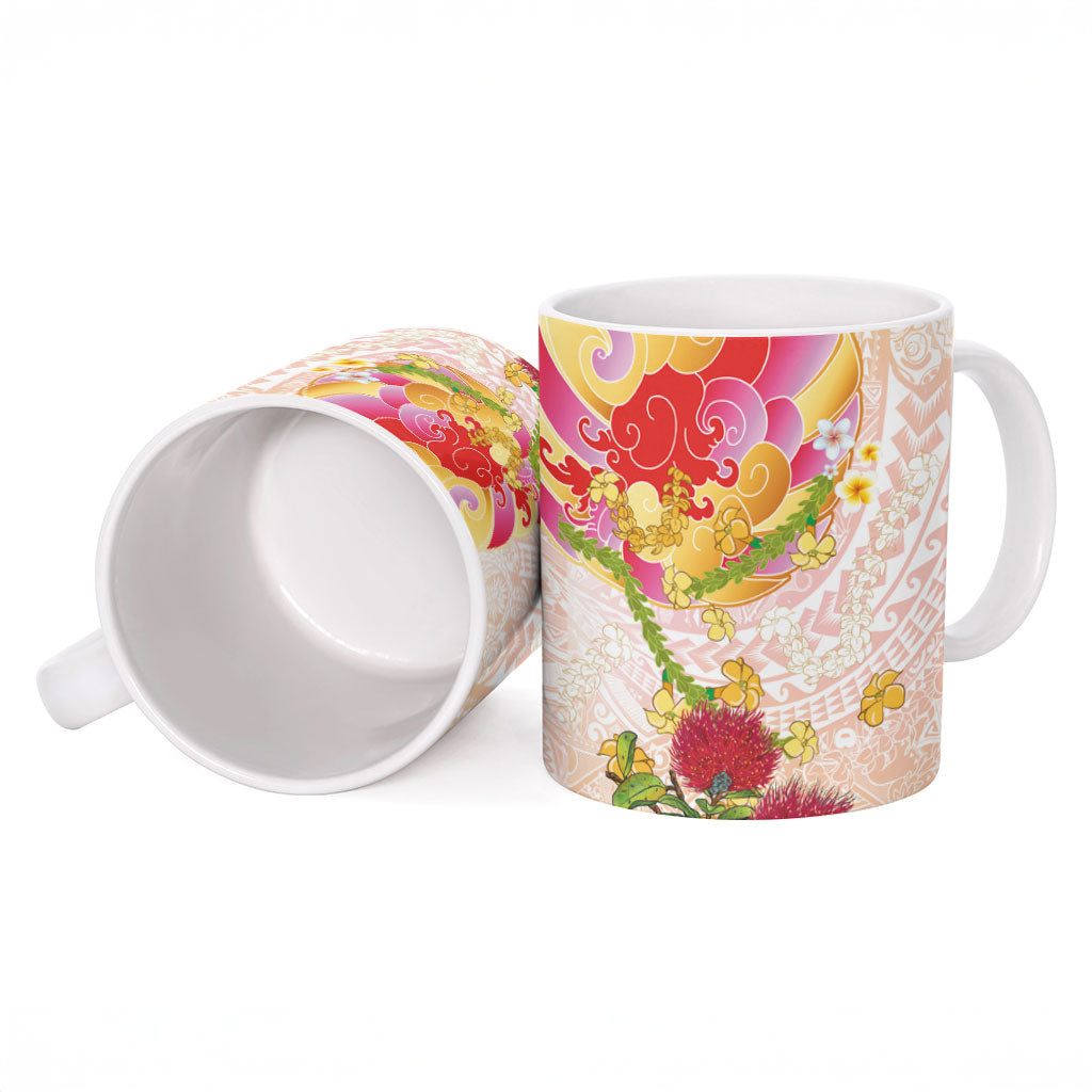 Japanese and Hawaiian Culture Fusion Ceramic Mug Irezumi with Turtles and Lei Kakau Pattern Sunset Vibe LT03 - Polynesian Pride