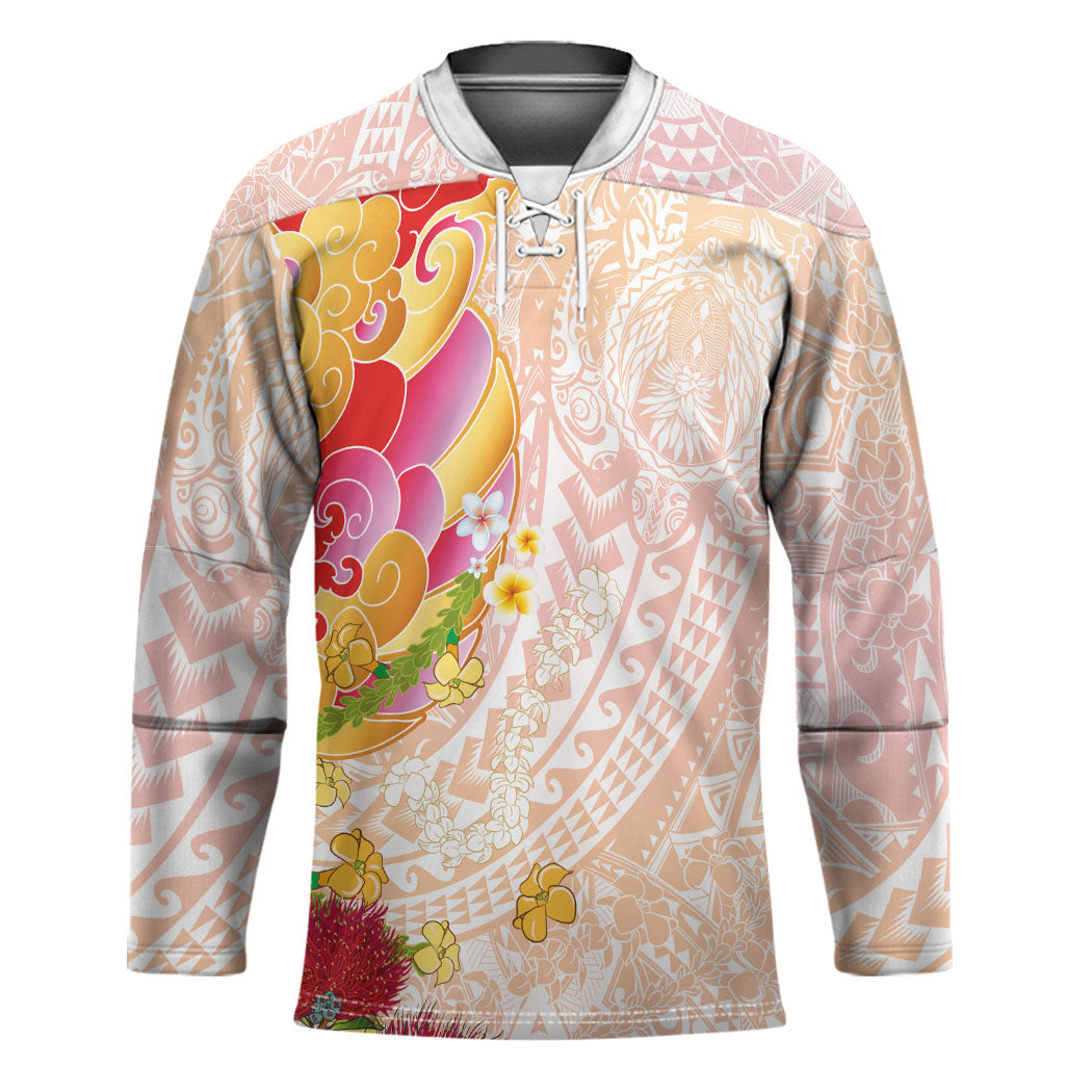 Japanese and Hawaiian Culture Fusion Hockey Jersey Irezumi with Turtles and Lei Kakau Pattern Sunset Vibe LT03 Unisex Multicolor - Polynesian Pride