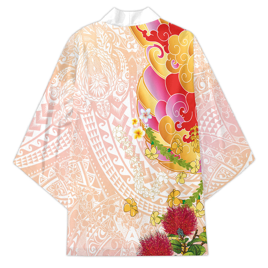 Japanese and Hawaiian Culture Fusion Kimono Irezumi with Turtles and Lei Kakau Pattern Sunset Vibe LT03 - Polynesian Pride