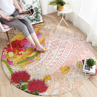 Japanese and Hawaiian Culture Fusion Round Carpet Irezumi with Turtles and Lei Kakau Pattern Sunset Vibe LT03 - Polynesian Pride
