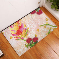 Japanese and Hawaiian Culture Fusion Rubber Doormat Irezumi with Turtles and Lei Kakau Pattern Sunset Vibe LT03 - Polynesian Pride