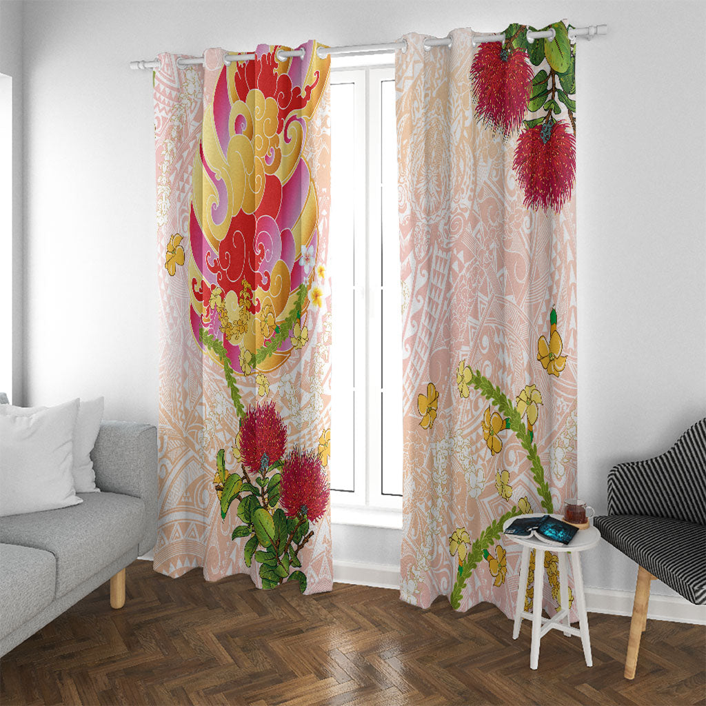 Japanese and Hawaiian Culture Fusion Window Curtain Irezumi with Turtles and Lei Kakau Pattern Sunset Vibe LT03 With Grommets Multicolor - Polynesian Pride