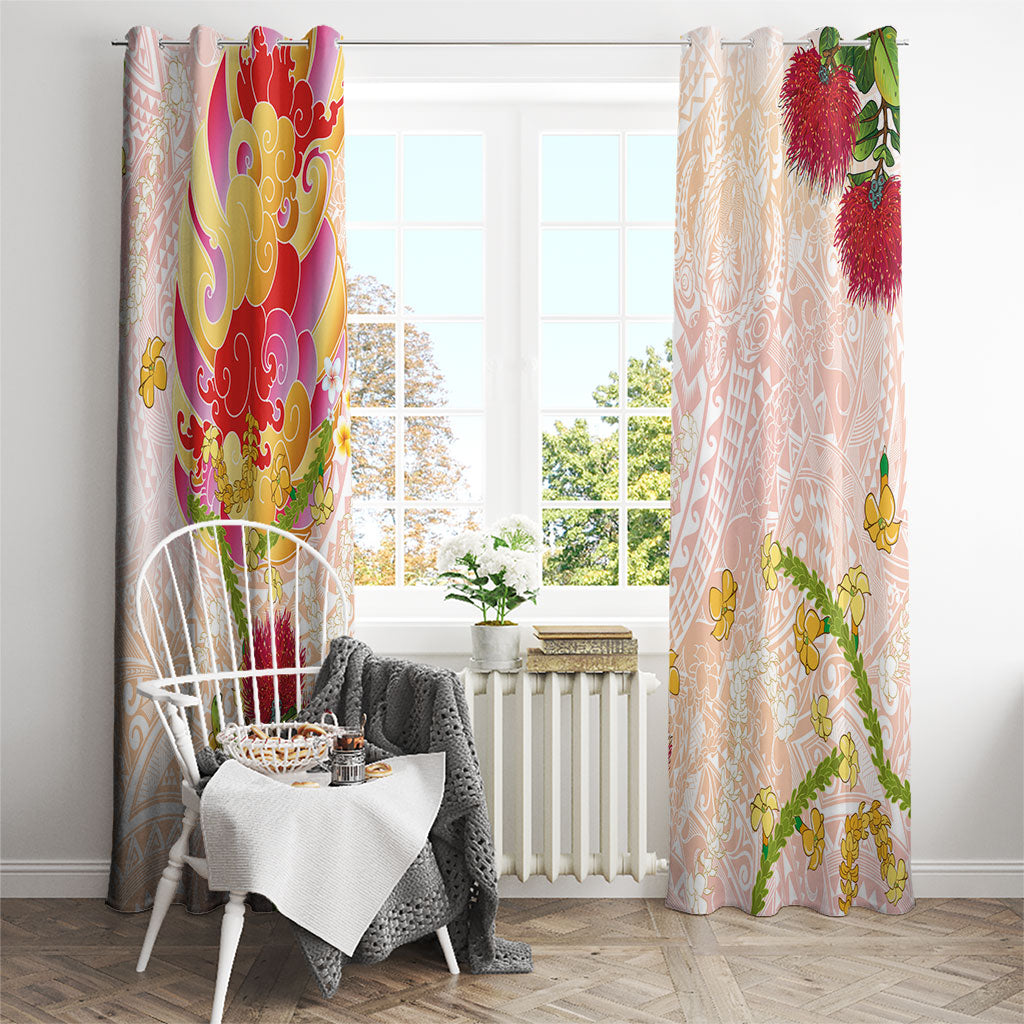 Japanese and Hawaiian Culture Fusion Window Curtain Irezumi with Turtles and Lei Kakau Pattern Sunset Vibe LT03 - Polynesian Pride