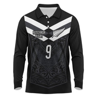 Aotearoa Rugby Custom Long Sleeve Polo Shirt Maori Tribal Motifs Stripes-Sporty Style LT03 Black - Polynesian Pride
