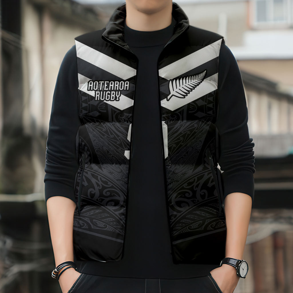 Aotearoa Rugby Custom Sleeveless Puffer Jacket Maori Tribal Motifs Stripes-Sporty Style LT03 - Polynesian Pride