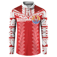 Custom Tahiti Football Polynesian Pattern Button Sweatshirt LT03 Red - Polynesian Pride