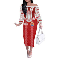 Custom Tahiti Football Polynesian Pattern Family Matching Off The Shoulder Long Sleeve Dress and Hawaiian Shirt