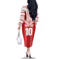 Custom Tahiti Football Polynesian Pattern Family Matching Off The Shoulder Long Sleeve Dress and Hawaiian Shirt